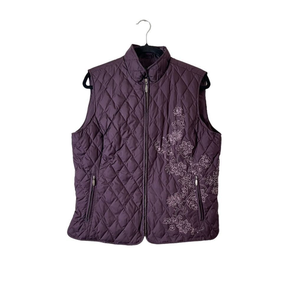 Eddie Bauer woman’s premium Goose Down quilted Embroidered zip up Vest Large